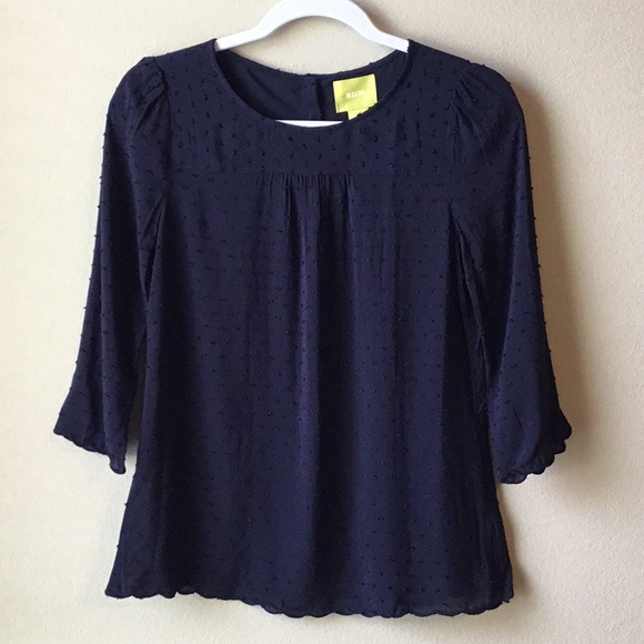 Anthropologie Tops - Anthropologie Maeve Blue Scalloped hem 3/4 Sleeves